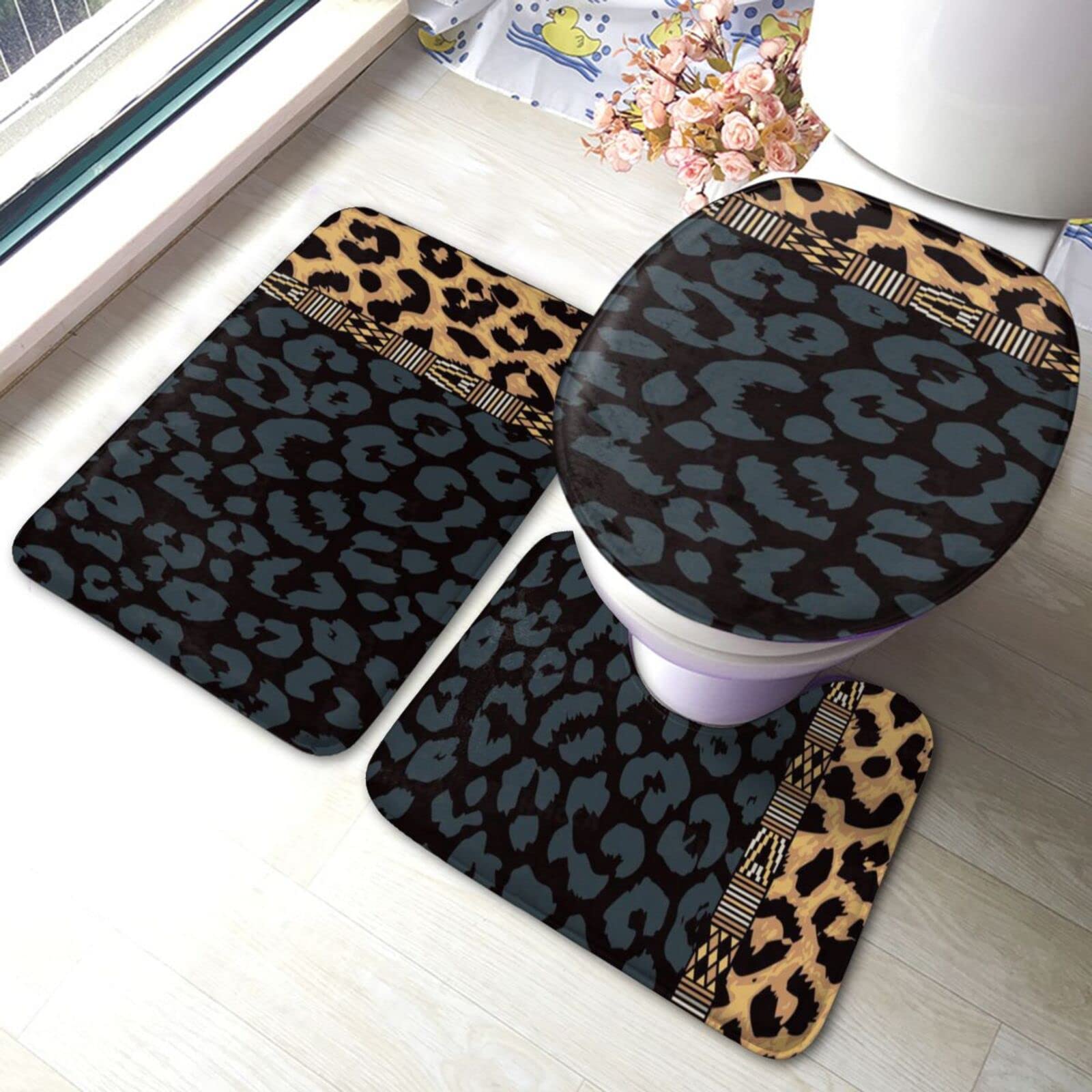 Re:O ヒョウ柄トイレ３点セット＋バスマット【日本製】 Amazon | バスマット トイレマット 3点 セット タンクカバー